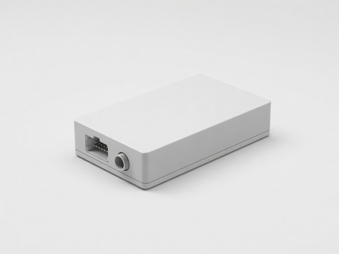 3D render of a generic unbranded electronic control module with two connector sockets on a white background